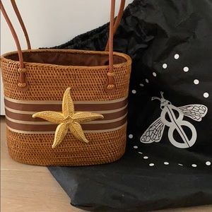 BB Woven Grass Handbag with Starfish Embellishment